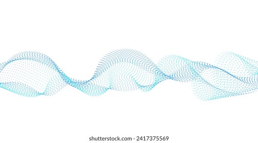 Partículas Líneas onduladas azules Fondo abstracto. Ilustración vectorial. Digital. Banner de tecnología. Fondo