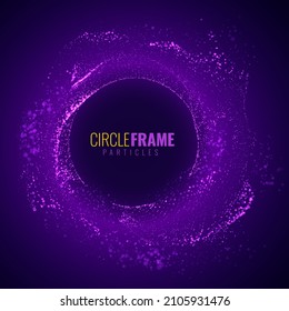 Particles Circle Frame. Particles Array on Dark Background. Digital Explosion. Radial Sound Wave Music 
Visualization. Colorful Equalizer Background. Vector Illustration.