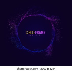 Particles Circle Frame. Particles Array on Dark Background. Holiday Christmas Border. Radial Sound Wave Music Visualization. Colorful Equalizer Background. Vector Illustration.