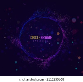 Particles Circle Frame. Particles Array on Dark Background. Holiday Christmas Border. Radial Sound Wave Music Visualization. Colorful Equalizer Background. Vector Illustration.