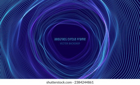 Particles Circle Frame. Particles Array on Dark Background. Digital Explosion. Radial Sound Wave Music Visualization. Colorful Equalizer Background. Vector Illustration.