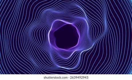 Particles Circle Frame. Particles Array on Dark Background. Digital Explosion. Radial Sound Wave Music Visualization. Colorful Equalizer Background. Vector Illustration.