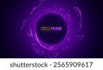 Particles Circle Frame. Particles Shockwave Explosion Effect on Dark Background. Digital Explosion. Radial Sound Explosion Wave Music Visualization. Colorful Equalizer Background. Vector Illustration.