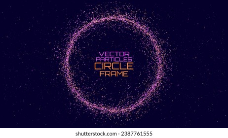 Particles Circle Frame. Particles Shockwave Explosion Effect on Dark Background. Digital Explosion. Radial Sound Explosion Wave Music Visualization. Colorful Equalizer Background. Vector