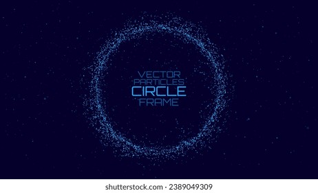 Particles Circle Frame. Particles Shockwave Explosion Effect on Dark Background. Digital Explosion. Radial Sound Explosion Wave Music Visualization. Colorful Equalizer Background. Vector