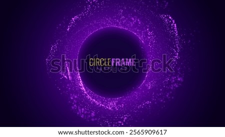Particles Circle Frame. Particles Shockwave Explosion Effect on Dark Background. Digital Explosion. Radial Sound Explosion Wave Music Visualization. Colorful Equalizer Background. Vector Illustration.