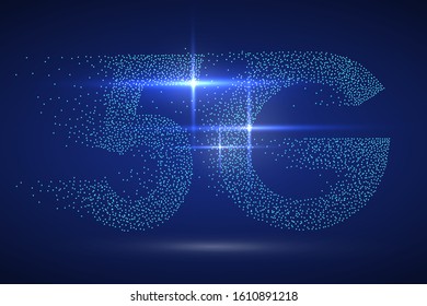 Particles constitute the "5G" font design, symbolizing the epoch-making speed experience, vector illustration.