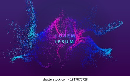 Particles Dot Glowing Abstract Background. Neon Point Splash Surface Shapes Design. Modern Light Technology And Science Vector.