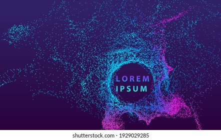 Particles dot glowing abstract background. Neon circle splash surface shapes design. Modern light technology and science vector.