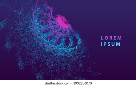 Los puntos de las partículas brillan por el fondo abstracto. Diseño de formas de superficie de salpicadura de neón. Tecnología moderna de la luz y vector científico.