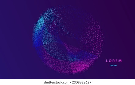 Particles dots glowing abstract background. Neon explosion design. Big data technology and science vector.