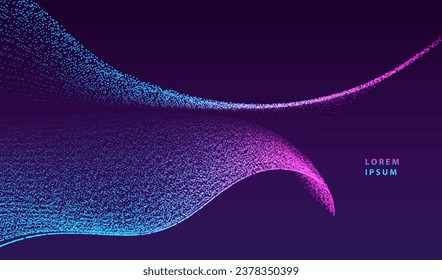 Particles dotted technology and science vector. Liquid futuristic wavy background. Big data infinity design. 
