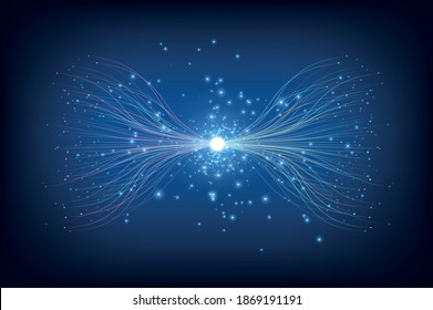 Particles dynamic line flow. Glittering dust of lights. Data connection speed line. Futuristic network representation. Graphic concept for your design.