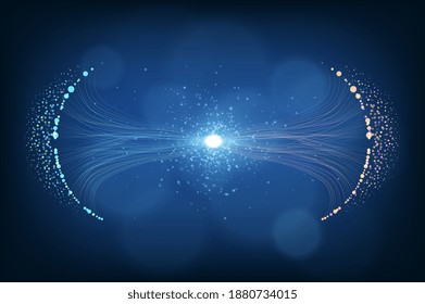 Particles dynamic line flow. Glittering dust of lights. Data connection speed line. Futuristic network representation. Graphic concept for your design.