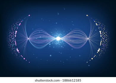 Flujo de línea dinámico de partículas. Polvo brillante de luces. Línea de velocidad de conexión de datos. Representación de red futurista. Concepto gráfico para su diseño.