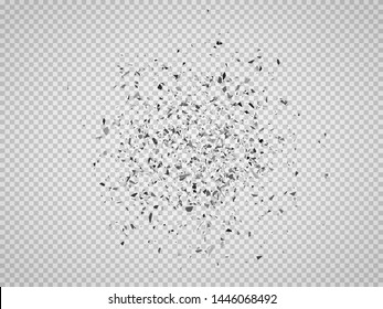 Particles explosion. Vector shatter particles. Black confetti burst.