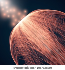 Particles falling on 3d sphere. Vector futuristic illustration.