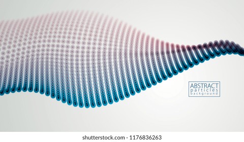 Particles flow abstract design. Blurred round lights vector effect illustration. Mesh of glowing dots, beautiful illustration.