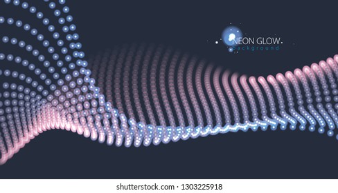 Particles flow abstract design. Blurred round lights vector effect illustration. Mesh of glowing dots, beautiful illustration.