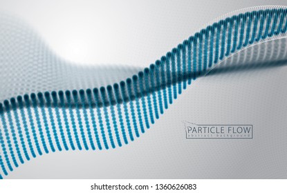 Particles flow abstract design. Blurred round dots vector effect illustration. Mesh of blurry circles in wave shape, beautiful illustration.