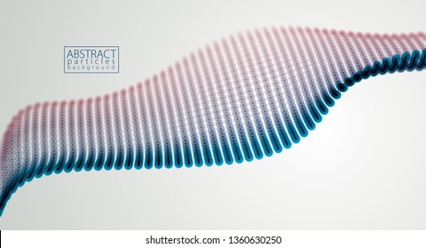 Particles flow abstract design. Blurred round lights vector effect illustration. Mesh of glowing dots, beautiful illustration.