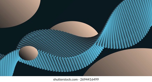 Particles flow abstract design. Blurred round lights vector effect illustration. Mesh of glowing dots, beautiful illustration.