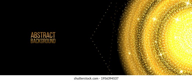 Partikel fließen geometrischer Hintergrund. Gold glitzernde Lichtformen. Abstraktes Konzept für Ihr Design. Vektorgrafik.	
