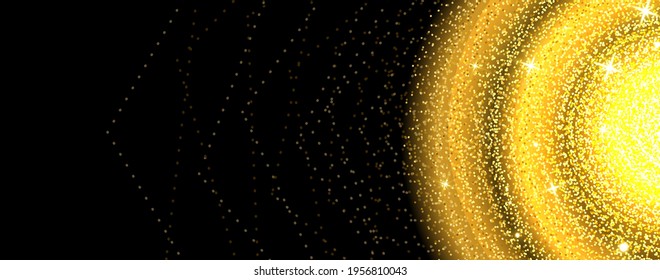 Particles flow geometric background. Gold glittering shapes of lights. Abstract concept for your design. Vector illustration.	
