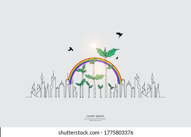 The particles, geometric art design. concept of growth. line stroke weight editable