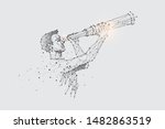 The particles, geometric art, line and dot of watching the telescope.
abstract vector illustration. graphic design concept of business vision.
- line stroke weight editable