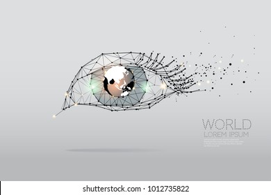 The particles, geometric art, line and dot of Eye graphic.
abstract vector illustration. 
graphic design concept of vision.
- line stroke weight editable