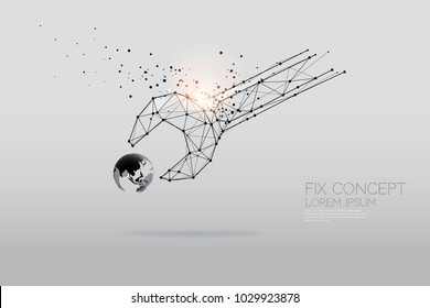 The particles, geometric art, line, and dot of world repairing abstract vector illustration. the graphic design concept of repairing - line stroke weight editable