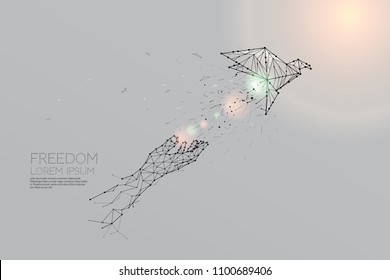 The particles, geometric art, line and dot of bird flying out of hand.
abstract vector illustration. graphic design concept of freedom.
- line stroke weight editable