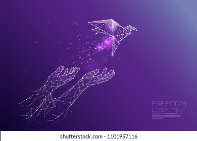 The particles, geometric art, line and dot of bird flying out of hand.
abstract vector illustration. graphic design concept of freedom.
- line stroke weight editable