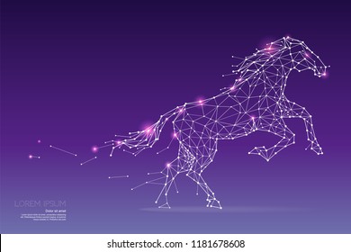 The particles, geometric art, line and dot of horse running 
abstract vector illustration. graphic design concept of speed
- line stroke weight editable