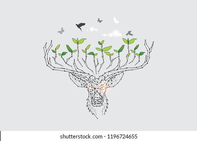 The particles, geometric art, line and dot of deer head with natural
abstract vector illustration. graphic design concept of life.
- line stroke weight editable
