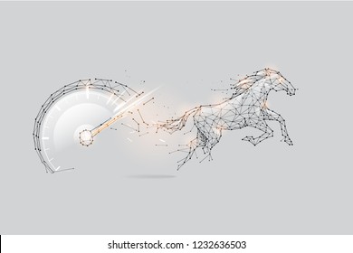 The particles, geometric art, line and dot of speed meter and horse.
abstract vector illustration. graphic design concept of Speed.
- line stroke weight editable