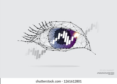 The particles, geometric art, line and dot of eye and graph.abstract vector illustration. graphic design concept of Stock market trend.- line stroke weight editable