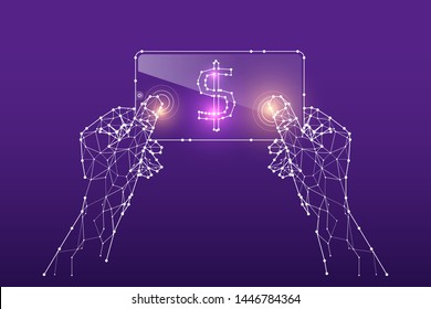 The particles, geometric art, line and dot of Hand holding a mobile phone.
abstract vector illustration. the graphic design concept of digital technology.
- line stroke weight editable