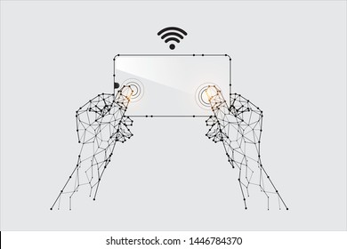 The particles, geometric art, line and dot of Hand holding a mobile phone.
abstract vector illustration. the graphic design concept of digital technology.
- line stroke weight editable