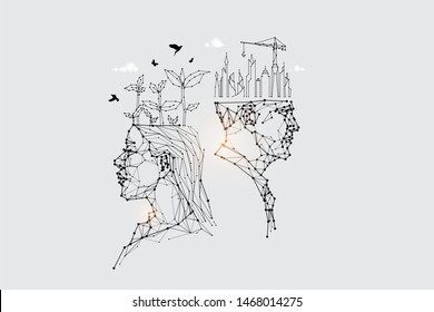 The particles, geometric art, line and dot of human head.
abstract vector illustration. graphic design concept of thinking.
- line stroke weight editable