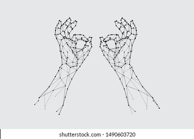 The particles, geometric art, line and dot of finger symbol.
abstract vector illustration. graphic design concept of signal.
- line stroke weight editable