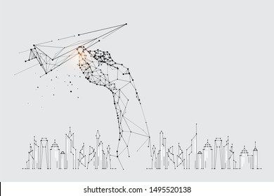 The particles, geometric art, line and dot of flying paper rocket.
abstract vector illustration. graphic design concept of movement.
- line stroke weight editable