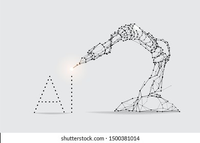 The particles, geometric art, line and dot of robot arm machine.
abstract vector illustration. graphic design concept of Artificial intelligence.
- line stroke weight editable