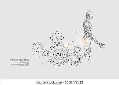 The particles, geometric art, line and dot of Gear and Robot.
abstract vector illustration. graphic design concept of Technology.
- line stroke weight editable