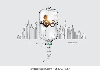 The particles, geometric art, line and dot of Medical city concept.
abstract vector illustration. graphic design concept of Industrial business.
- line stroke weight editable