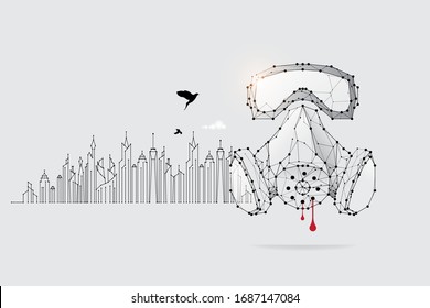 Las partículas, línea de arte geométrico y punto de protección.
 ilustración vectorial abstracta. concepto de peligro.
- peso de trazo de línea editable