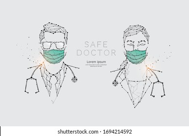 Las partículas, arte geométrico, línea y punto de los médicos con máscara para la protección de virus. ilustración vectorial abstracta. concepto de diseño gráfico de medicina.
- peso de trazo de línea editable