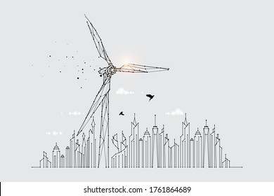 The particles, geometric art, line, and the dot of the wind turbine.
abstract vector illustration. the graphic design concept of the environment.
- line stroke weight editable