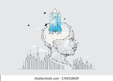 The particles, geometric art, line, and the dot of Children's brain.
abstract vector illustration. the graphic design concept of Knowledge.
- line stroke weight editable